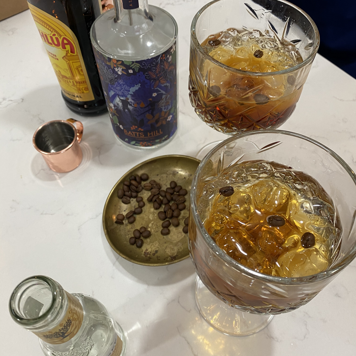 Batts Hill Turbo Gin and Tonic, a coffee gin and tonic with coffee bean garnish