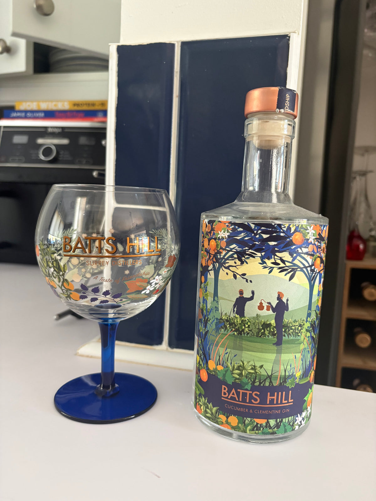 Batts Hill balloon gin glass gift box with etched botanicals