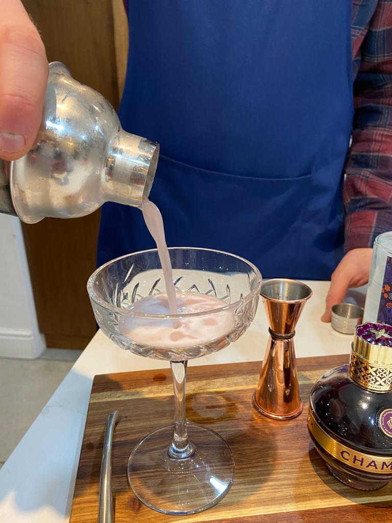 Batts Hill Surrey Dry Gin Clover Club cocktail with raspberry garnish