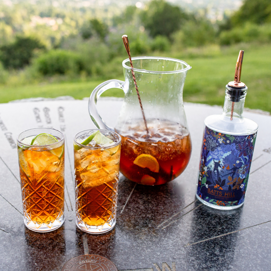 Batts Hill Surrey Dry Gin Long Island Iced Tea in tall glasses with lime garnish